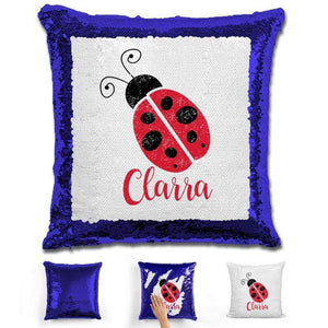 Ladybug Personalized Magic Sequin Pillow Pillow GLAM Blue 