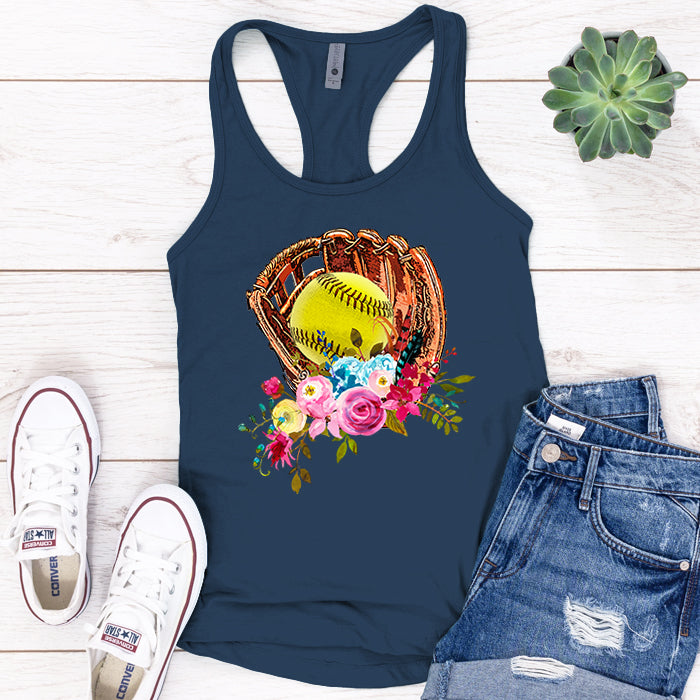 Softball Glove Flowers Premium Tank Top