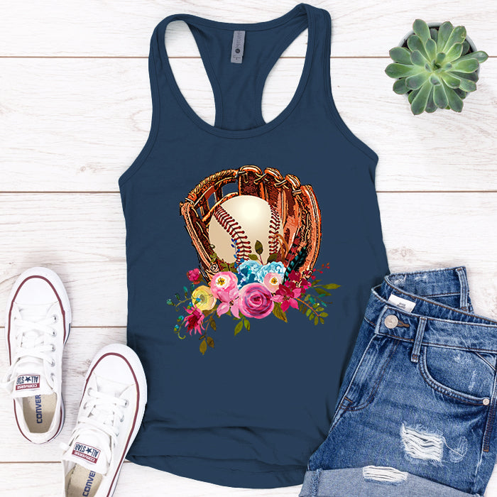 Baseball Glove Flowers Premium Tank Top