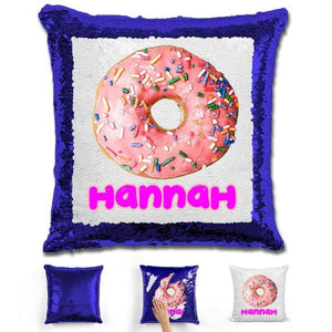 Donut Personalized Magic Sequin Pillow Pillow GLAM Blue 