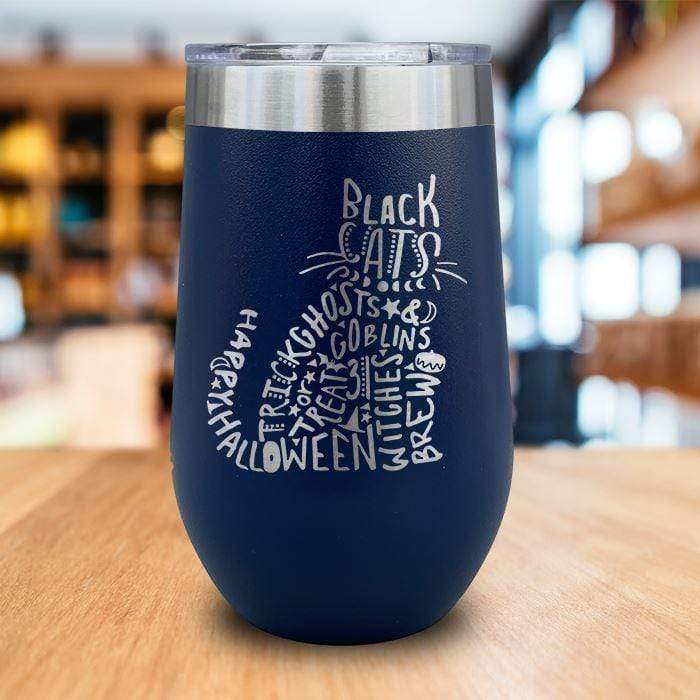 Cat Engraved Wine Tumbler LemonsAreBlue 16oz Wine Tumbler Navy 