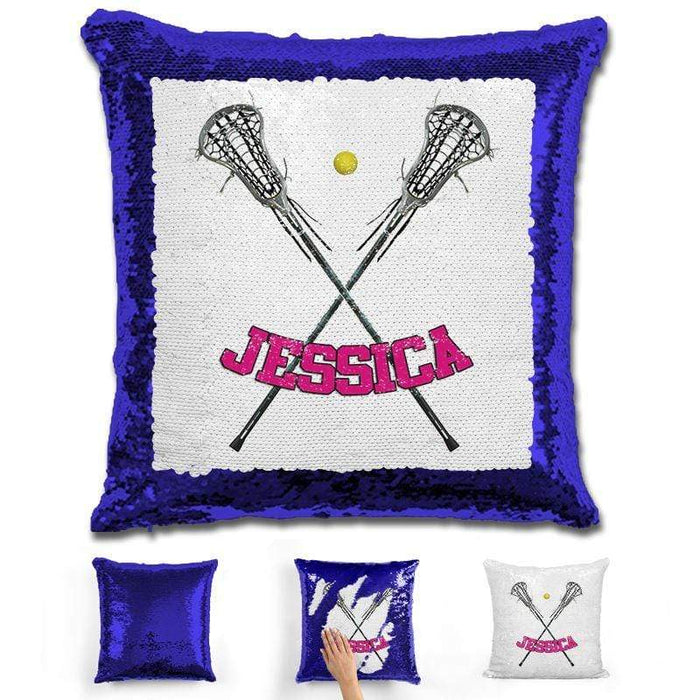 Lacrosse Personalized Magic Sequin Pillow Pillow GLAM Blue Pink 