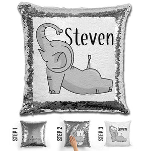 Happy Elephant Personalized Magic Sequin Pillow Pillow GLAM Black 