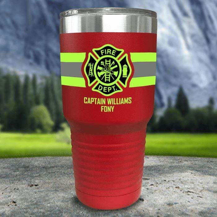 Personalized Firefighter FULL Wrap Color Printed Tumblers Tumbler ZLAZER 30oz Tumbler Red 