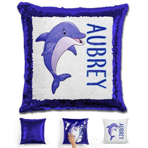 Dolphin Personalized Magic Sequin Pillow Pillow GLAM Blue 
