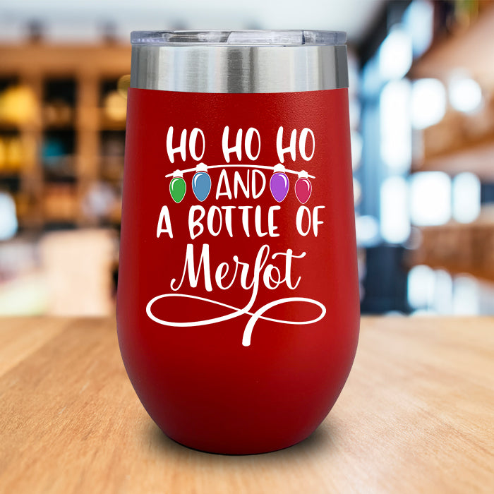 Ho Ho Ho And Bottle Of Merlot Color Printed Wine Tumbler