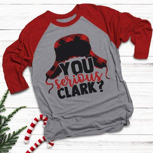 You Serious Clark Raglan T-Shirts CustomCat Heather Grey/Red X-Small 