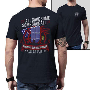 Never Forget 9-11 Firefighter 343 T-Shirts CustomCat Midnight Navy X-Small 