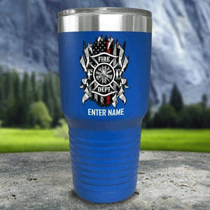 Personalized Firefighter Ripped Color Printed Tumblers Tumbler Nocturnal Coatings 30oz Tumbler Blue 