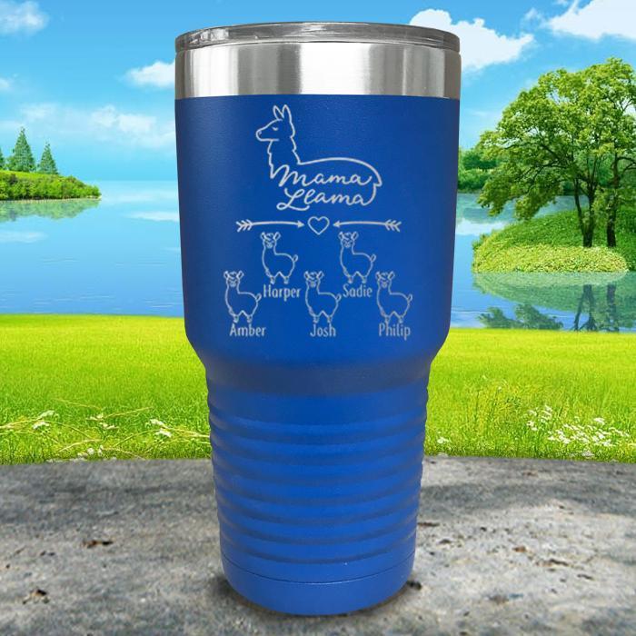 Mama Llama (CUSTOM) With Child's Name Engraved Tumblers Tumbler ZLAZER 30oz Tumbler Blue 