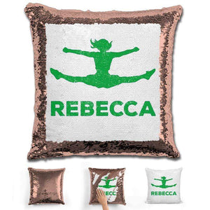 Competitive Cheerleader Personalized Magic Sequin Pillow Pillow GLAM Rose Gold Green 