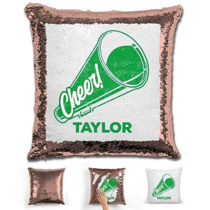 Cheerleader Personalized Magic Sequin Pillow Pillow GLAM Rose Gold Green 