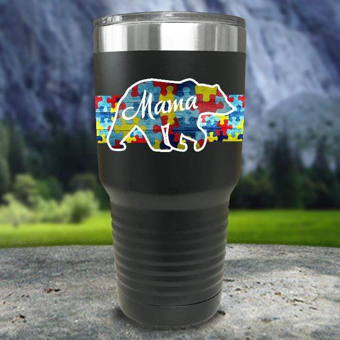 Personalized Autism Bear FULL Wrap Color Printed Tumblers Tumbler ZLAZER 30oz Tumbler Black 