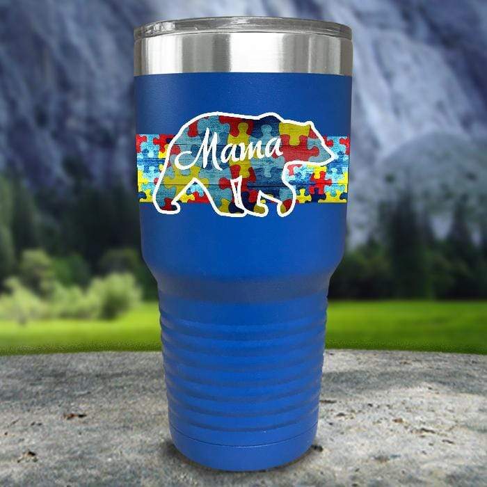 Personalized Autism Bear FULL Wrap Color Printed Tumblers Tumbler ZLAZER 30oz Tumbler Blue 