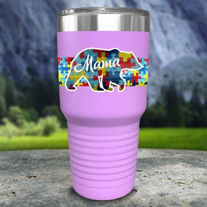 Personalized Autism Bear FULL Wrap Color Printed Tumblers Tumbler ZLAZER 30oz Tumbler Lavender 