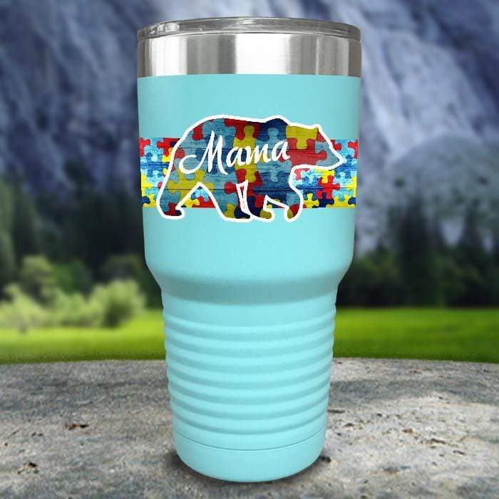 Personalized Autism Bear FULL Wrap Color Printed Tumblers Tumbler ZLAZER 30oz Tumbler Mint 