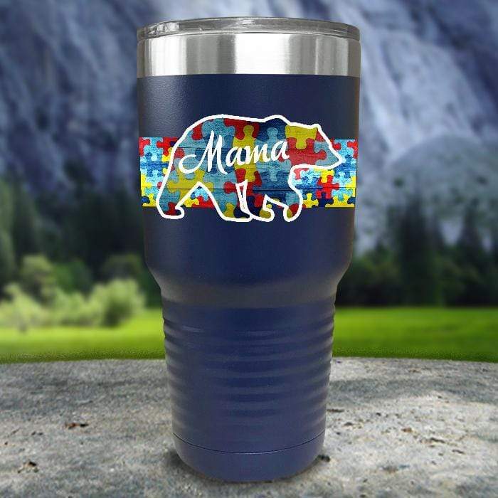 Personalized Autism Bear FULL Wrap Color Printed Tumblers Tumbler ZLAZER 30oz Tumbler Navy 