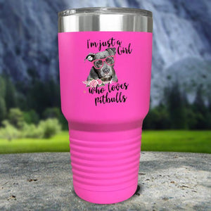 Just A Girl Who Loves PitBulls Color Printed Tumblers Tumbler Nocturnal Coatings 30oz Tumbler Pink 