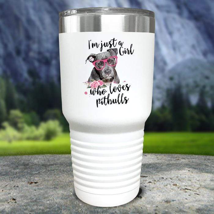 Just A Girl Who Loves PitBulls Color Printed Tumblers Tumbler ZLAZER 30oz Tumbler White 