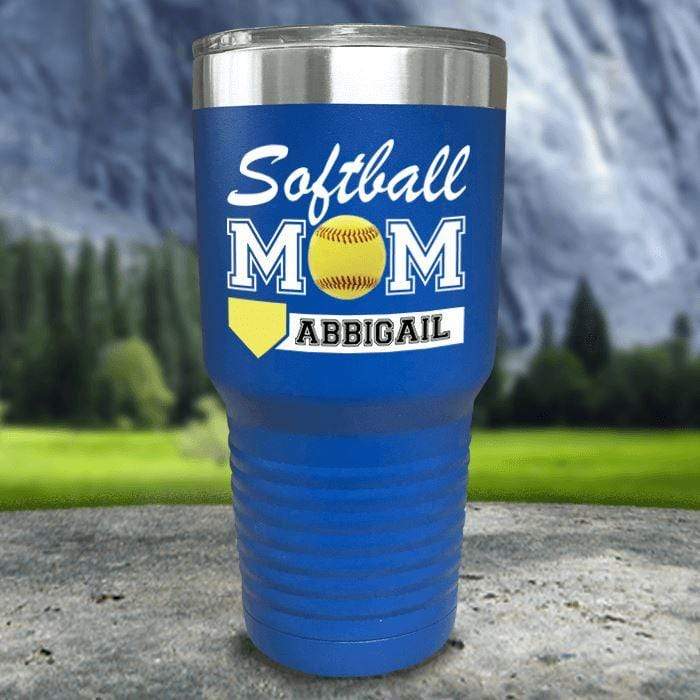 Personalized Softball Mom Color Printed Tumblers Tumbler ZLAZER 30oz Tumbler Blue 