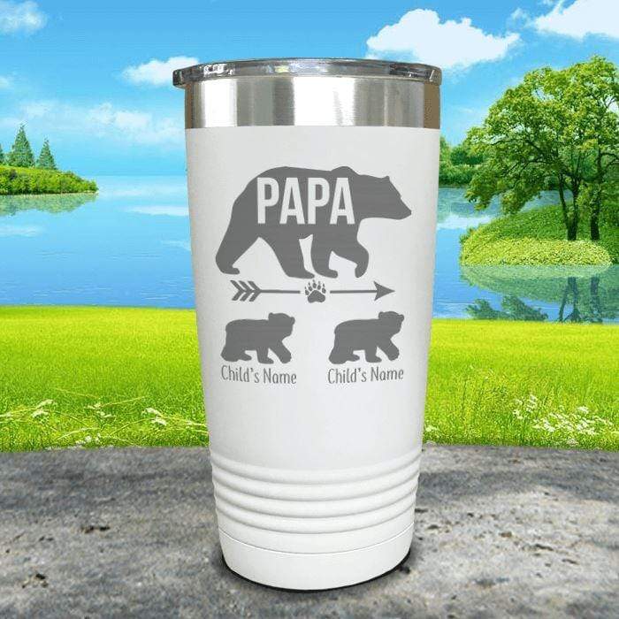 Papa Bear (CUSTOM) With Child's Name Engraved Tumblers Tumbler ZLAZER 20oz Tumbler White 