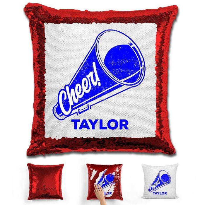 Cheerleader Personalized Magic Sequin Pillow Pillow GLAM Red Dark Blue 