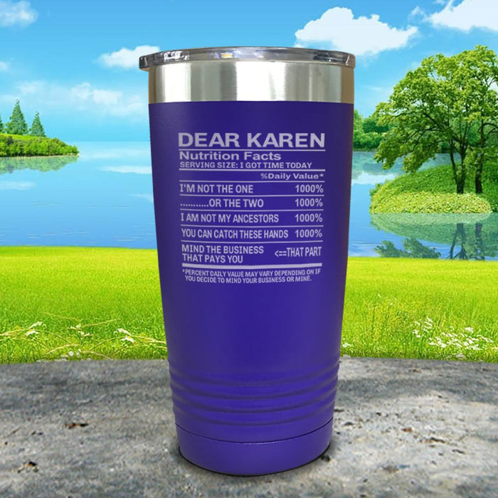 Dear Karen Nutrition Facts Engraved Tumbler