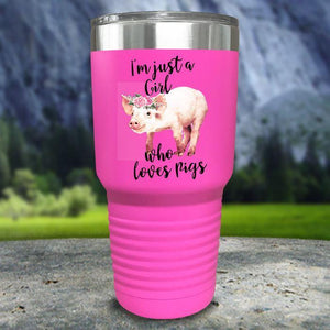 A Girl Who Loves Pigs Color Printed Tumblers Tumbler Nocturnal Coatings 30oz Tumbler Pink 
