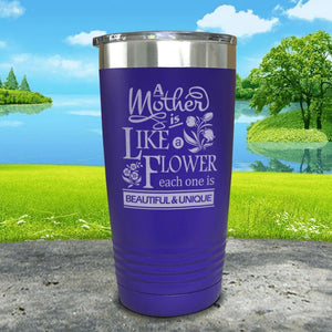 A Mother Is Like A Flower Engraved Tumbler Tumbler ZLAZER 20oz Tumbler Royal Purple 