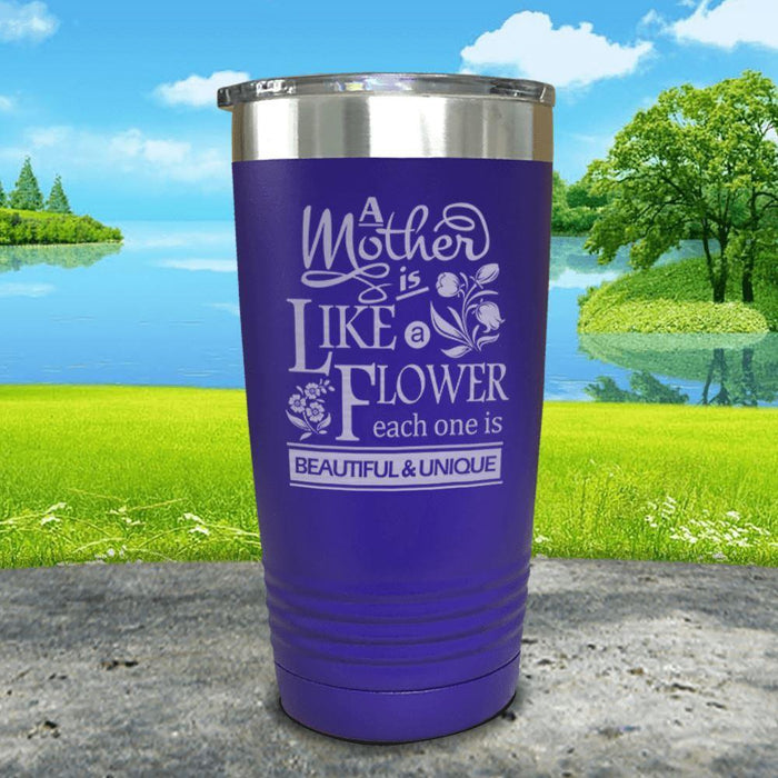 A Mother Is Like A Flower Engraved Tumbler Tumbler ZLAZER 20oz Tumbler Royal Purple 