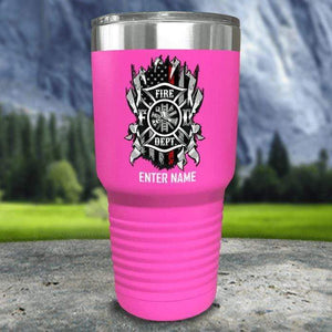 Personalized Firefighter Ripped Color Printed Tumblers Tumbler Nocturnal Coatings 30oz Tumbler Pink 