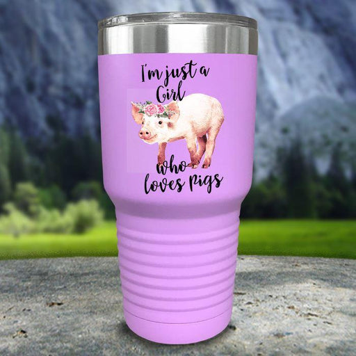 A Girl Who Loves Pigs Color Printed Tumblers Tumbler Nocturnal Coatings 30oz Tumbler Lavender 