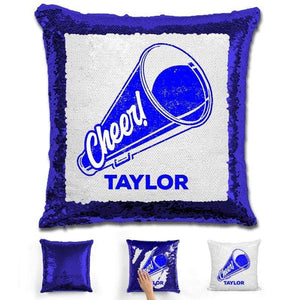 Cheerleader Personalized Magic Sequin Pillow Pillow GLAM Blue Dark Blue 