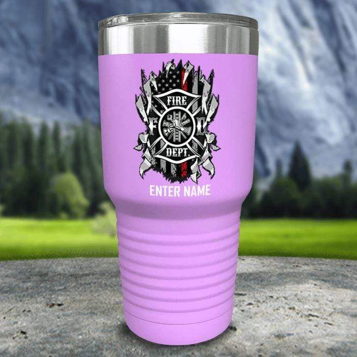 Personalized Firefighter Ripped Color Printed Tumblers Tumbler Nocturnal Coatings 30oz Tumbler Lavender 