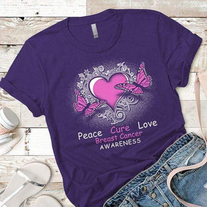 Peace Cure Love Breast Cancer Premium Tees T-Shirts CustomCat Purple Rush/ X-Small 