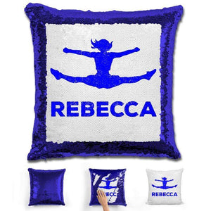 Competitive Cheerleader Personalized Magic Sequin Pillow Pillow GLAM Blue Dark Blue 