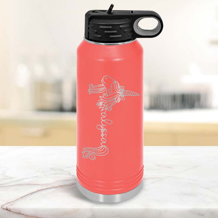 Personalized Unicorn Water Bottle Tumblers for Kids with Laser Engraved Name