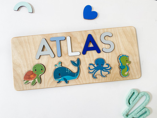 Wooden Name Puzzle Sea Life Animals - Ocean Themed