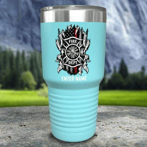 Personalized Firefighter Ripped Color Printed Tumblers Tumbler Nocturnal Coatings 30oz Tumbler Mint 