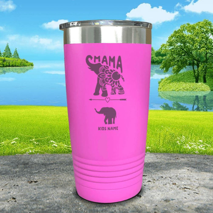 Elephant Mama (CUSTOM) With Child's Name Engraved Tumblers Tumbler ZLAZER 20oz Tumbler Pink 