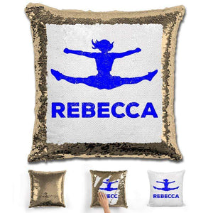 Competitive Cheerleader Personalized Magic Sequin Pillow Pillow GLAM Gold Dark Blue 