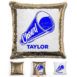 Cheerleader Personalized Magic Sequin Pillow Pillow GLAM Gold Dark Blue 