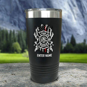 Personalized Firefighter Ripped Color Printed Tumblers Tumbler Nocturnal Coatings 20oz Tumbler Black 