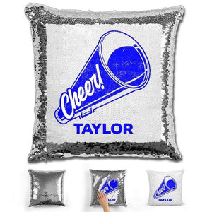 Cheerleader Personalized Magic Sequin Pillow Pillow GLAM Silver Dark Blue 
