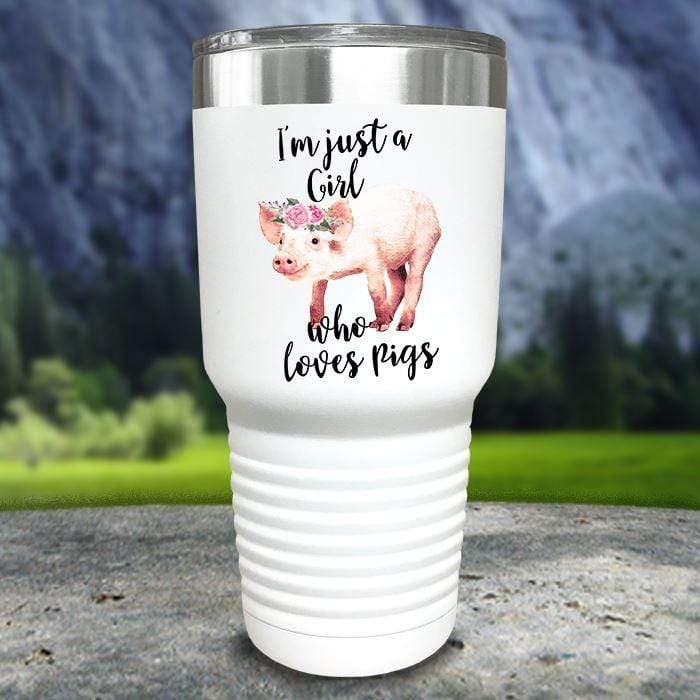 A Girl Who Loves Pigs Color Printed Tumblers Tumbler Nocturnal Coatings 30oz Tumbler White 