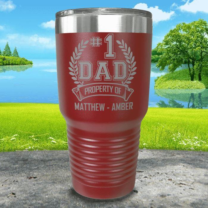 CUSTOM #1 Dad Engraved Tumblers Tumbler ZLAZER 30oz Tumbler Maroon 