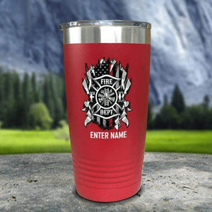 Personalized Firefighter Ripped Color Printed Tumblers Tumbler Nocturnal Coatings 20oz Tumbler Red 