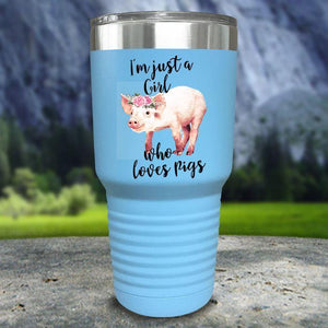A Girl Who Loves Pigs Color Printed Tumblers Tumbler Nocturnal Coatings 30oz Tumbler Light Blue 