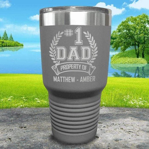 CUSTOM #1 Dad Engraved Tumblers Tumbler ZLAZER 30oz Tumbler Grey 