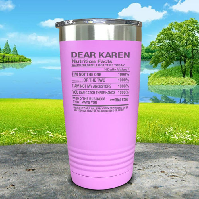 Dear Karen Nutrition Facts Engraved Tumbler